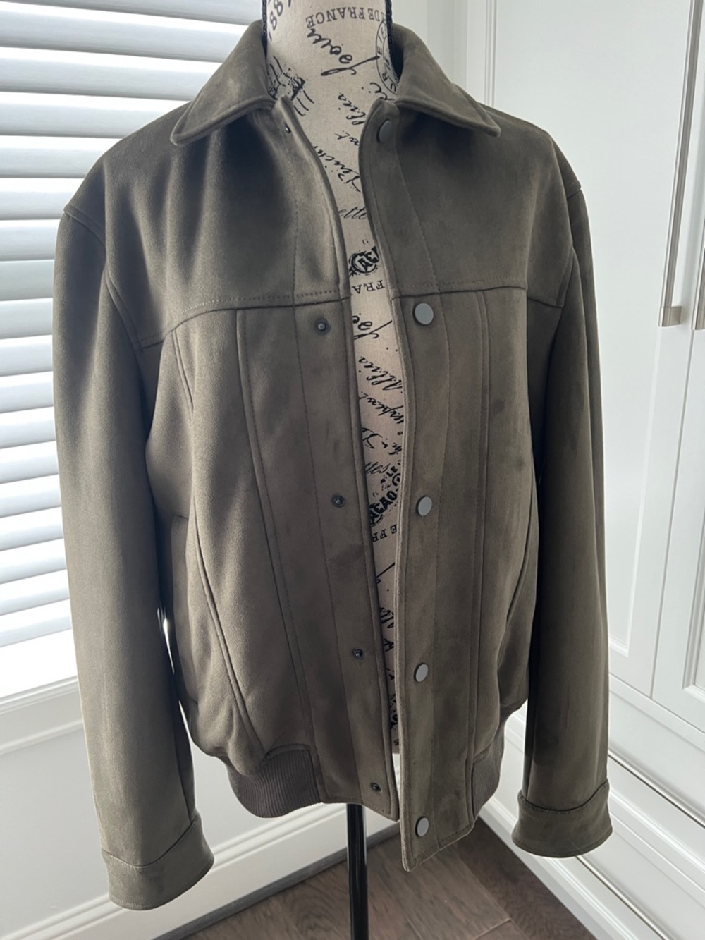 Zara Men's Feux Olive Suede Bomber Jacket